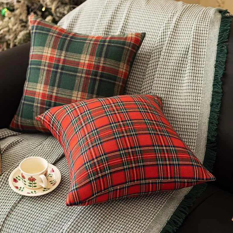 Housse de coussin tartan de Noël