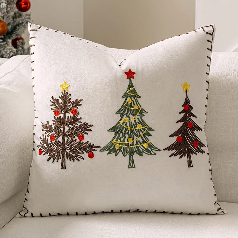 Housse de coussin de Noël brodée en velours, motif blanc