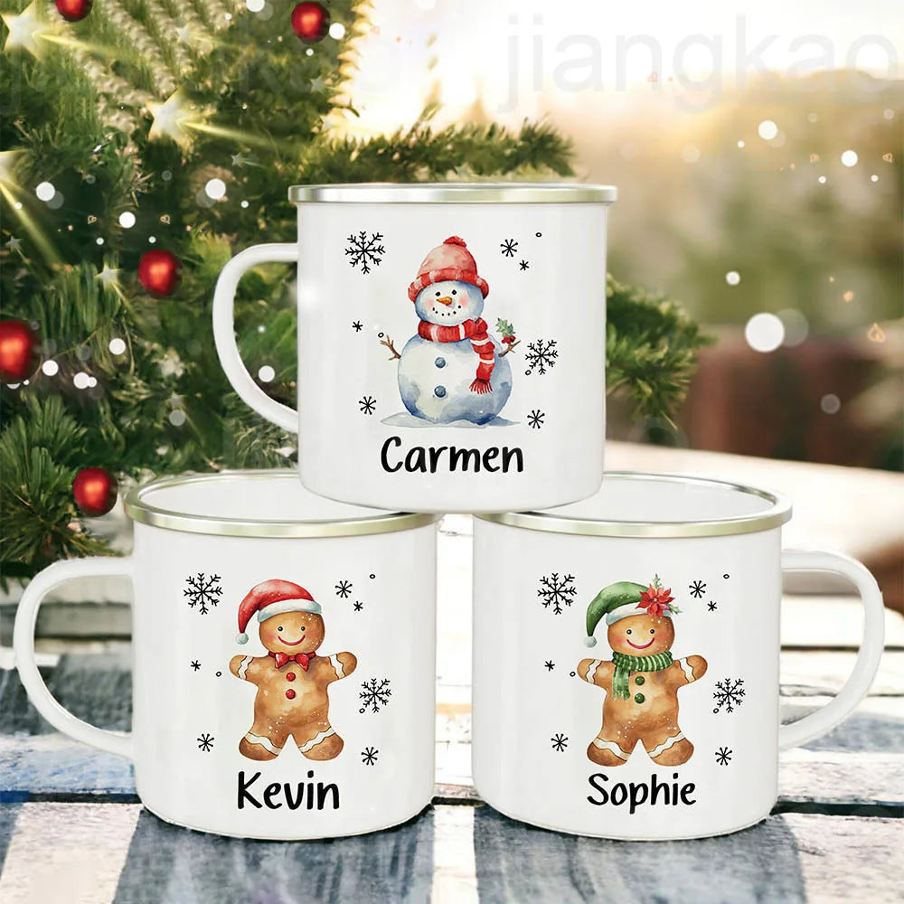 Mugs émaillés de Noël personnalisés au prénom