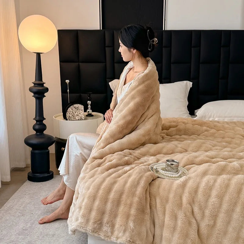 Plaid doux en polaire, coloris camel