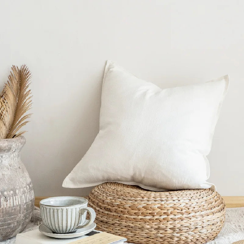 Housse de coussin coton et ramie, coloris blanc