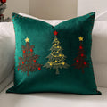 Housse de coussin de Noël brodée en velours, motif vert