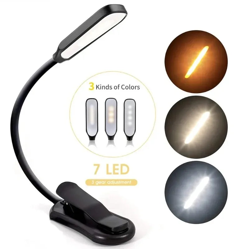 Lampe de lecture rechargeable à pince – 7 LED